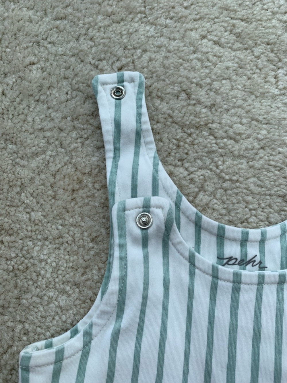Pehr Size 0-3 Months Cream Nautral Organic Cotton Stripe Overalls Romper - Picture 5 of 6